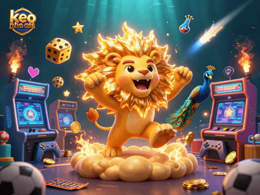 Engage in thrilling sports betting with keo nha cai amidst vibrant casino elements and dynamic characters.