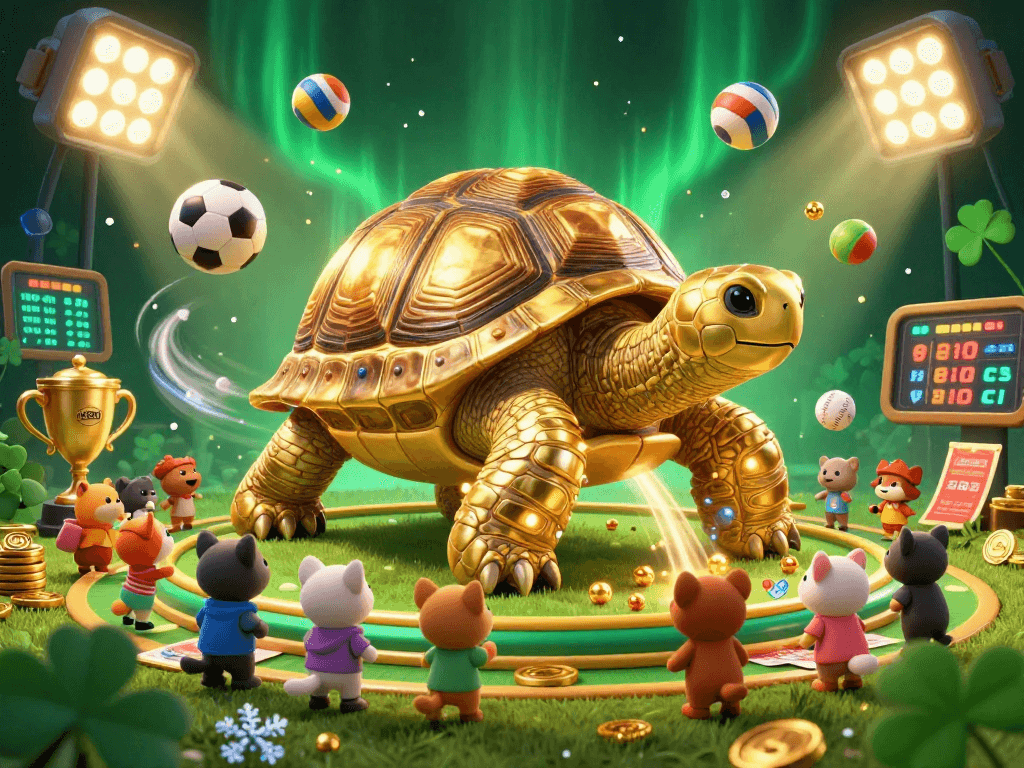 Engage in thrilling gameplay at U888, featuring a golden tortoise pinball machine amidst vibrant casino elements.