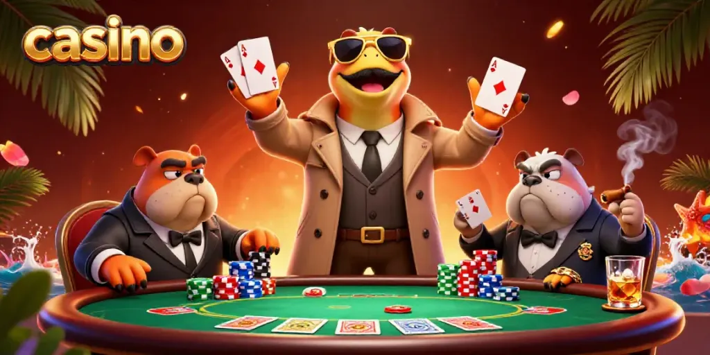 Raptors in a trench coat trying to enter a VIP casino lounge with poker elements.