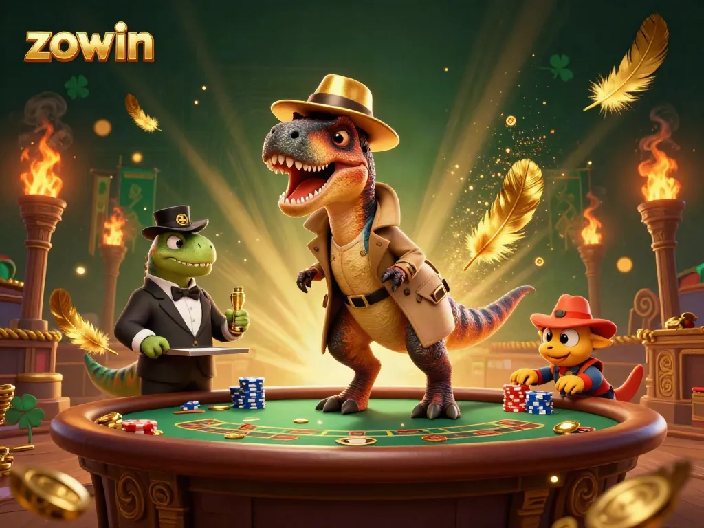 Zowin velociraptor card counter blends into a blackjack table scene filled with action and atmosphere.