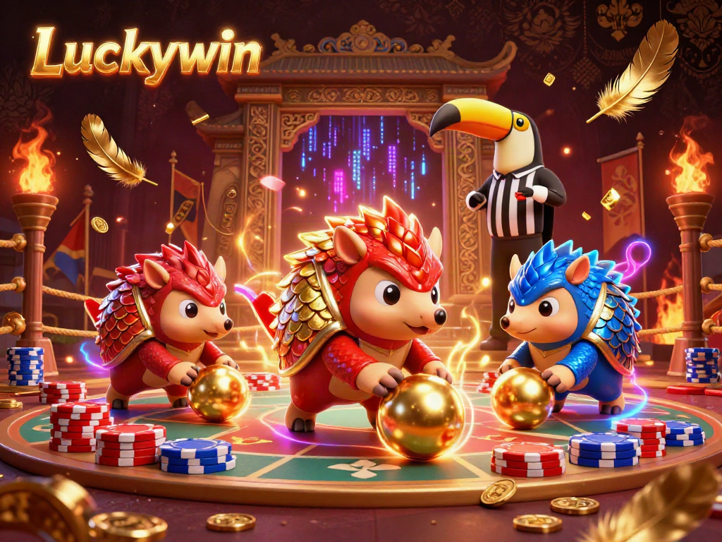 Experience thrilling gameplay with Luckywin featuring rival pangolins bowling poker chips.