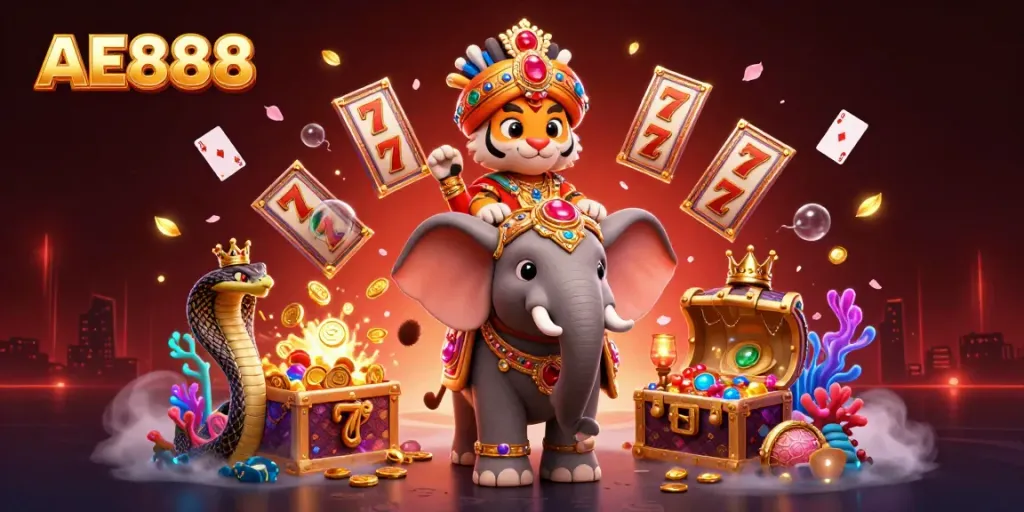 Experience winning opportunities at AE888 with dazzling character action in a vibrant casino scene.