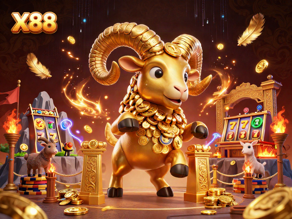 Watch the golden ram of X88 charge through a dynamic casino scene filled with excitement.