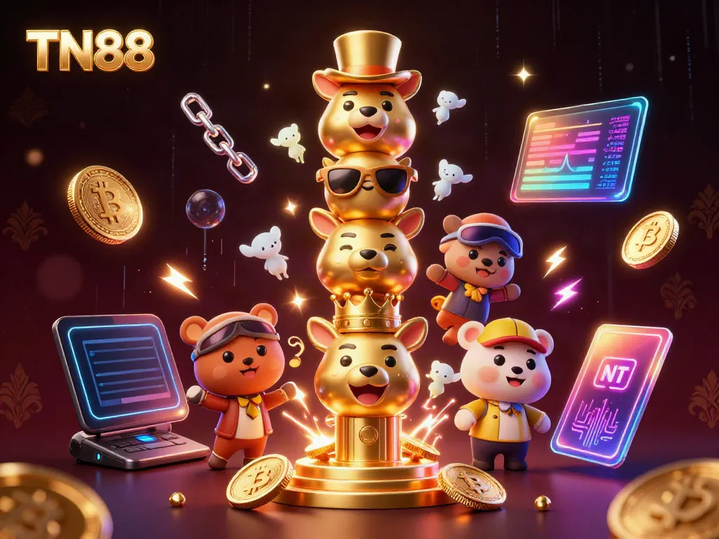 Engage with TN88 and dive into a vibrant visual of a cartoon casino scene with animated characters.