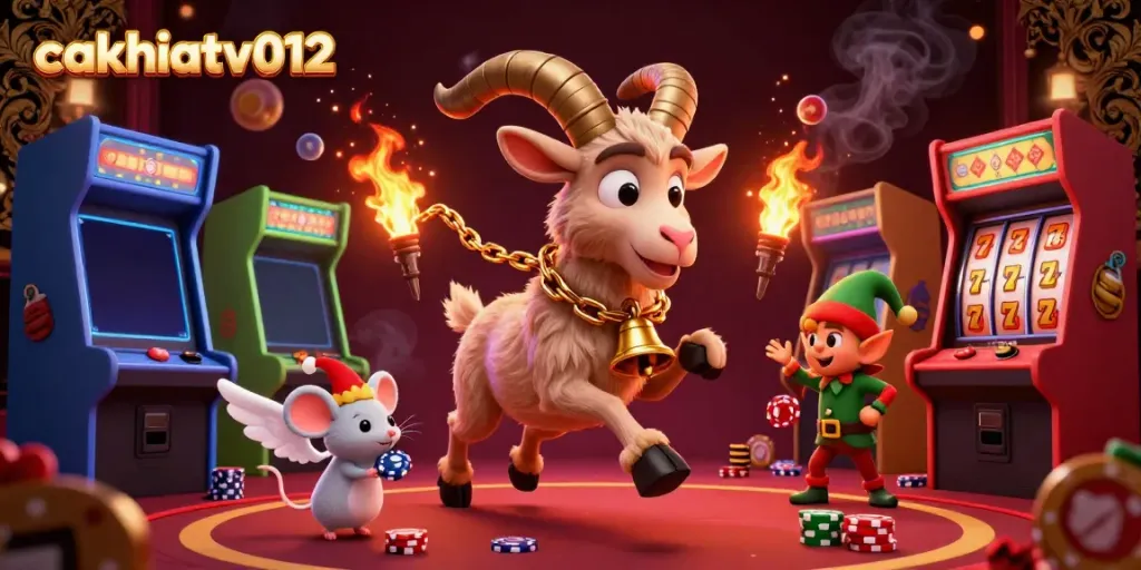 CakhiaTV engages players in a festive horror casino scene, showcasing Krampus alongside playful characters.