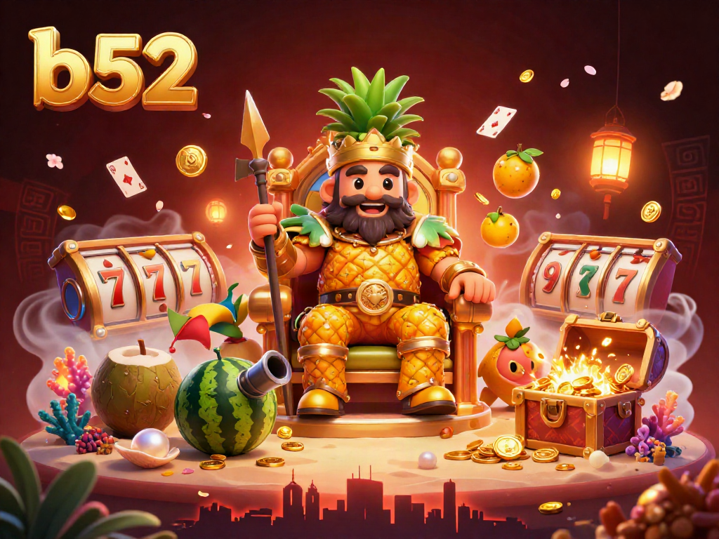 Experience thrilling b52 gameplay with golden pineapple king and engaging casino elements in vibrant 3D.