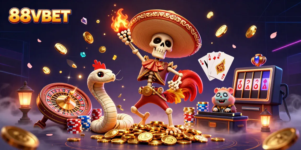 Experience the vibrant casino energy with 88VBET, featuring a lively mariachi rooster surrounded by winning symbols.