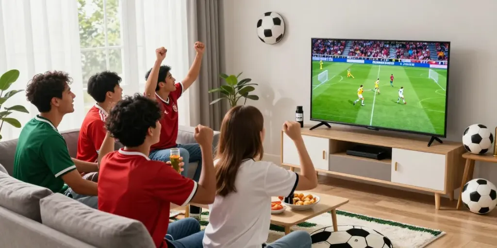 Fans enjoying a thrilling Gavangtv football match at home with excitement.