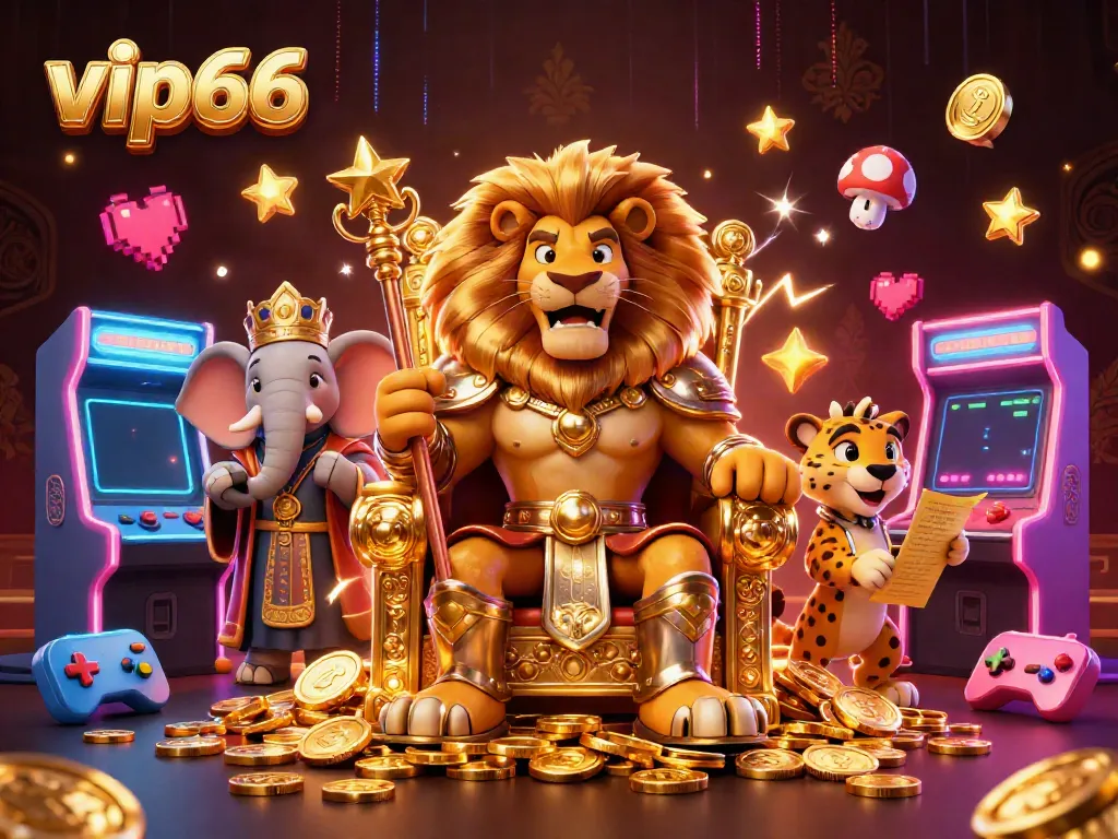 Engage with VIP66's vibrant gaming realm, featuring dynamic characters amidst electrifying casino elements.