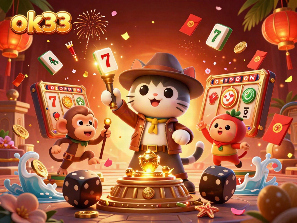 Engage in thrilling casino adventures with ok33's vibrant 3D illustration of a cat explorer uncovering treasures.