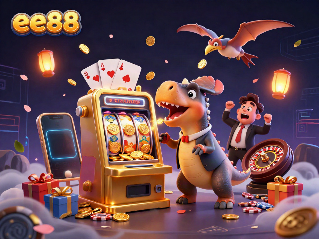 Experience the thrill at ee88 as pachycephalosaurus wins a jackpot at a colorful casino scene.