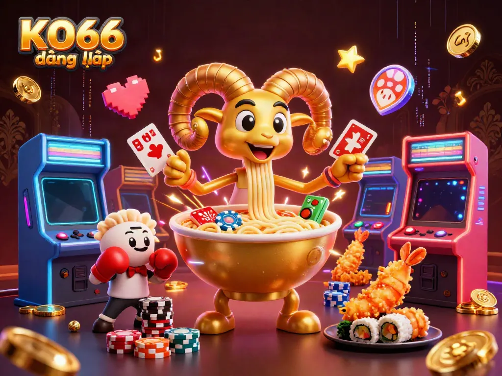 Play with new strategies at KO66 đăng nhập, featuring vibrant casino-themed 3D characters and elements.