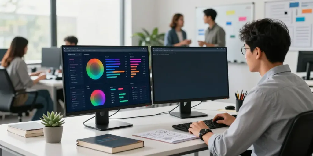 Digital marketing strategist analyzing instant indexing data in an open workspace.