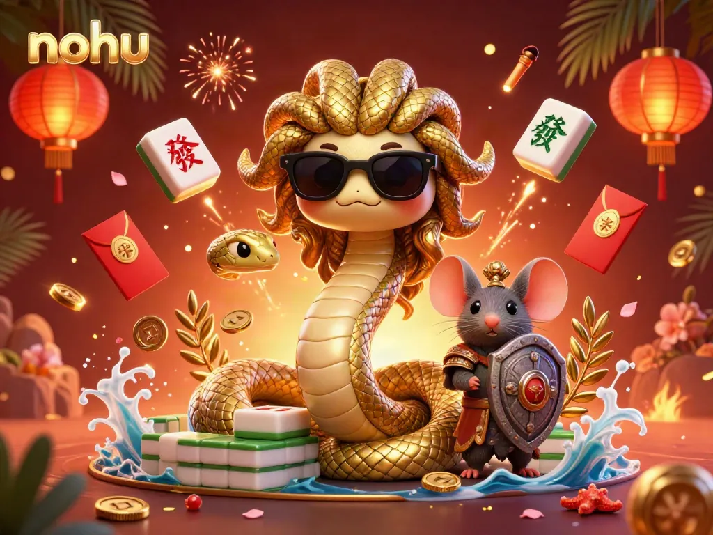 Play exciting slots at nohu, featuring a vibrant 3D illustration of a Medusa character and casino elements.