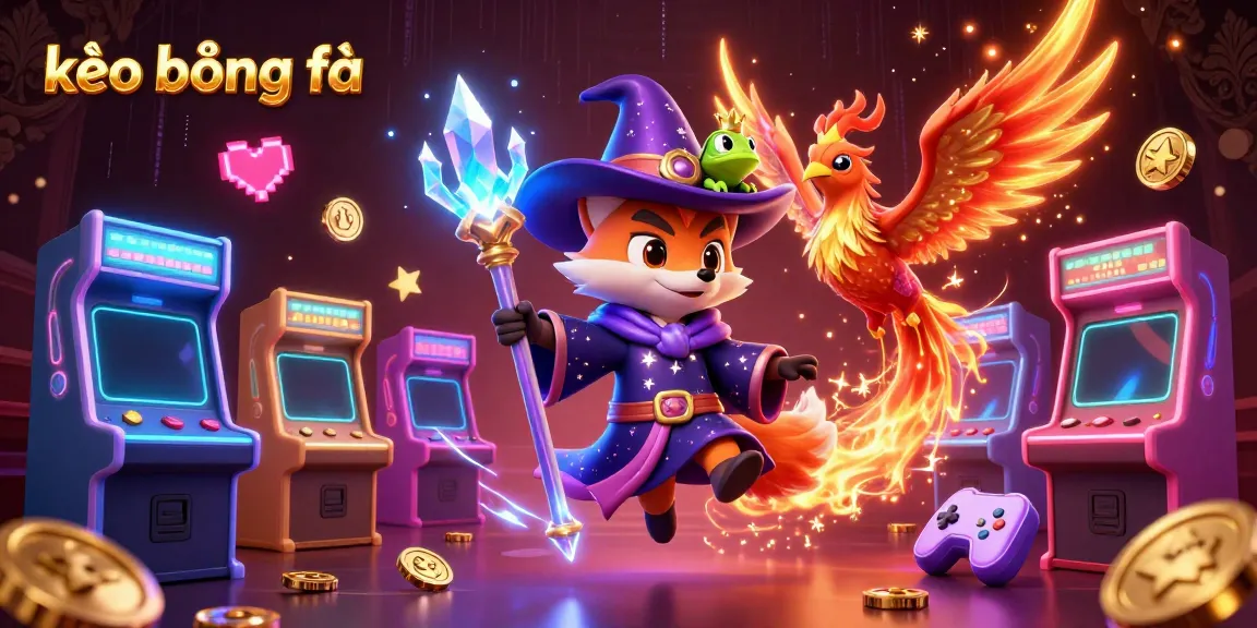 Engage in kèo bóng đá excitement with a wizard fox, phoenix, and gaming elements dazzling in a rich 3D illustration.