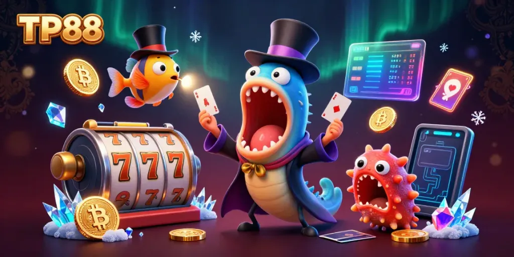 Catch thrilling action with TP88's vibrant casino scene featuring unique sea characters in a magical act.
