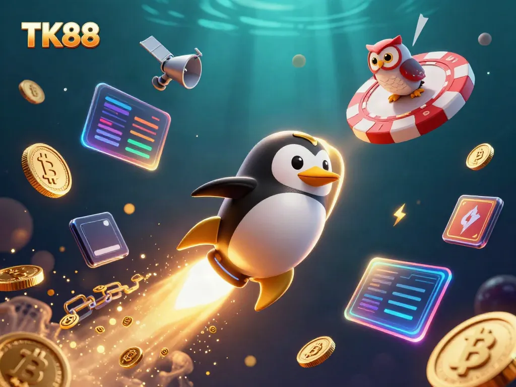 Engage with thrilling TK88 casino games through a vibrant 3D penguin journey.
