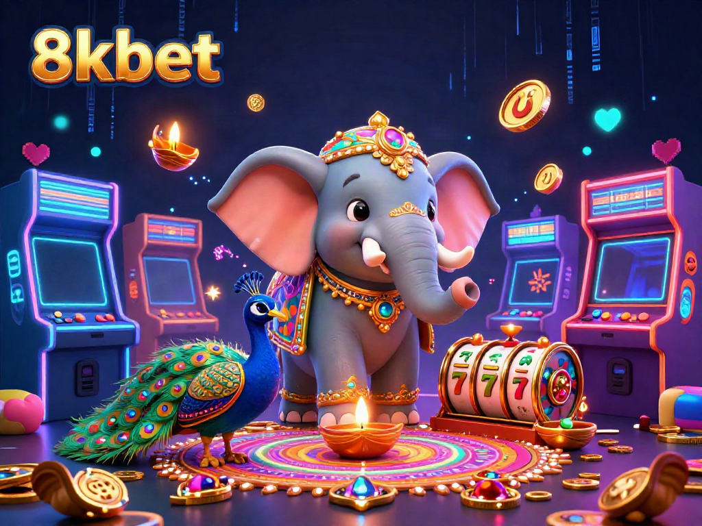 Experience exhilarating gameplay with 8xbet's animated casino scene filled with colorful game elements and lovable characters.
