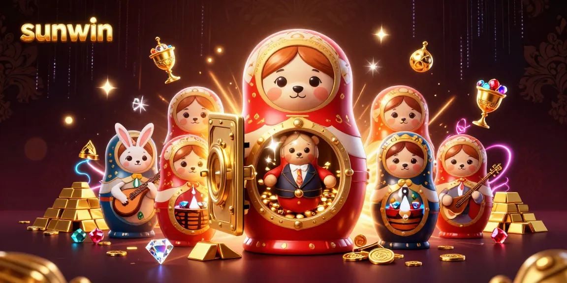 Engage with sunwin's dynamic gaming scene featuring Matryoshka bears and dazzling treasures.