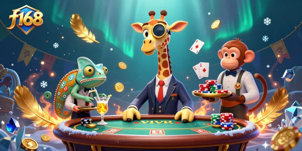Play poker at f168 with a high-roller giraffe, monkey valet, and chameleon bartender.